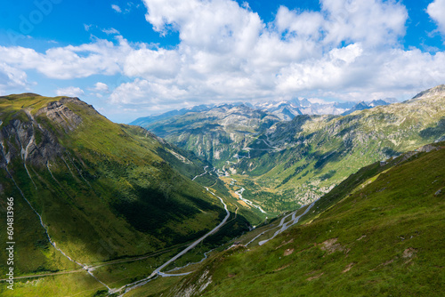 Winding pass road between Grimsel Pass and Furka Pass, Canton of Valais, Switzerland