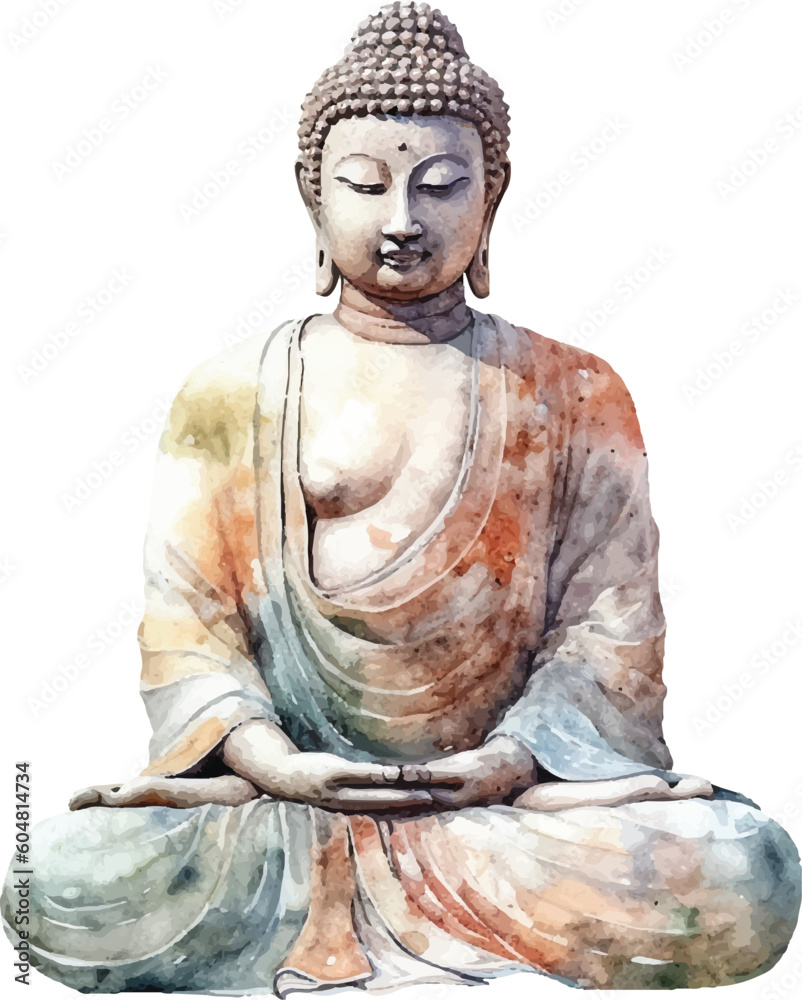 Buddha sculpture watercolor illustration - obrazy, fototapety, plakaty 