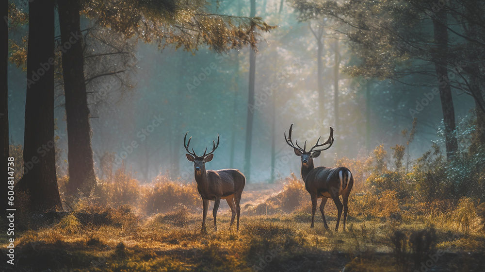 Obraz premium Deer in a field with trees in the background