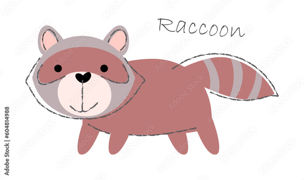 Raccoon . Cute animals cartoon characters . Flat shape and line stroke design . Vector illustration . Raccoon . Cute animals cartoon characters . Flat shape and line stroke design . Vector illustration .