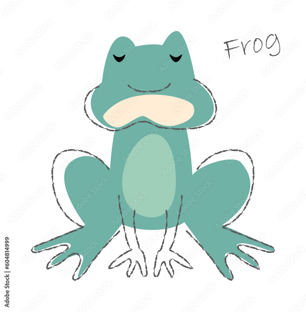 Frog . Cute animals cartoon characters . Flat shape and line stroke design . Vector illustration . Frog . Cute animals cartoon characters . Flat shape and line stroke design . Vector illustration .