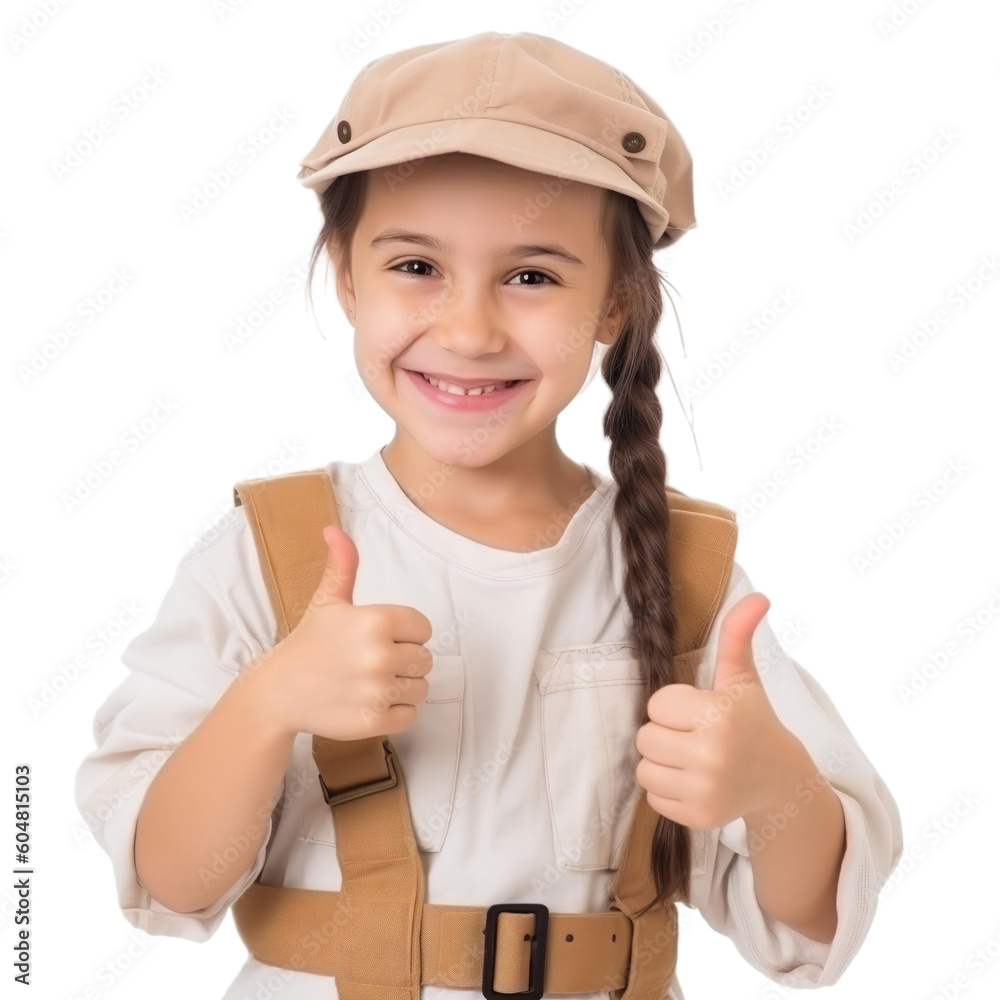 Child girl dressed as Carpenter showing thumbs up isolated on transparent background, Generative Ai Child girl dressed as Carpenter showing thumbs up isolated on transparent background, Generative Ai