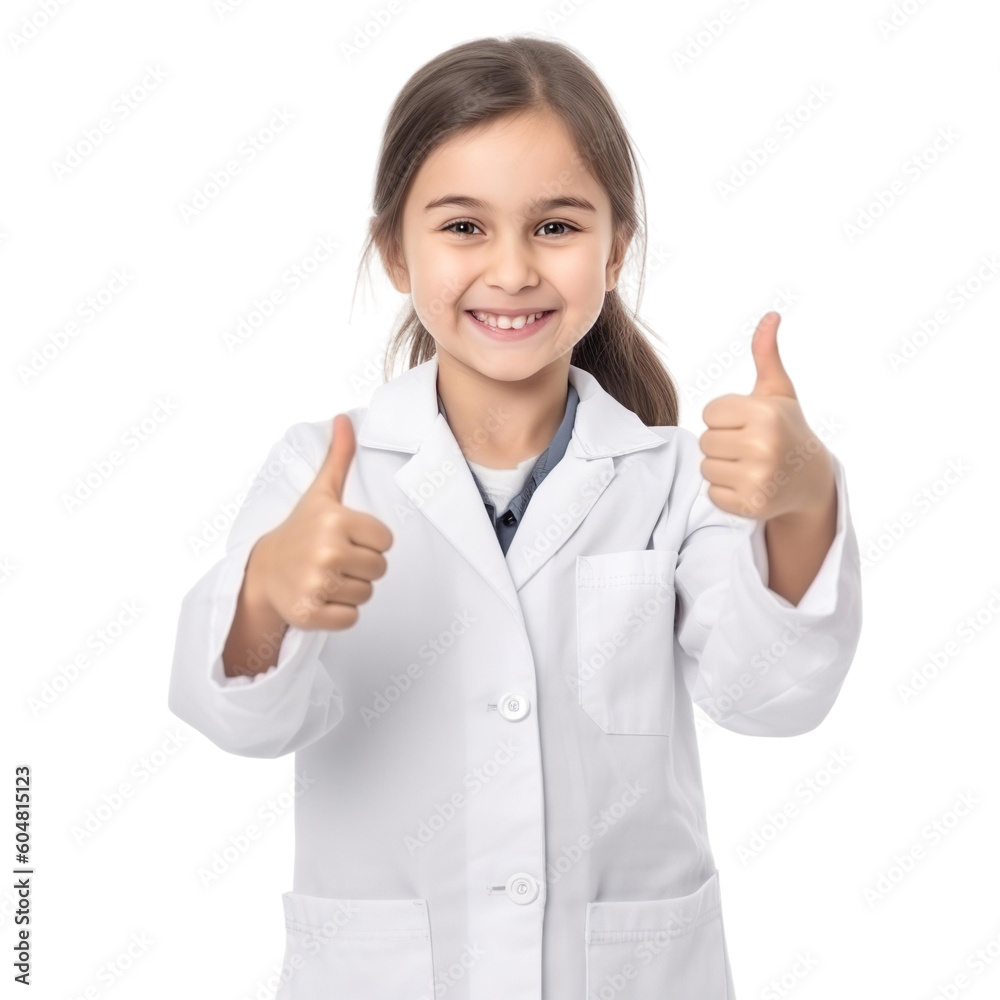 Child girl dressed as Doctor showing thumbs up isolated on transparent background, Generative Ai Child girl dressed as Doctor showing thumbs up isolated on transparent background, Generative Ai