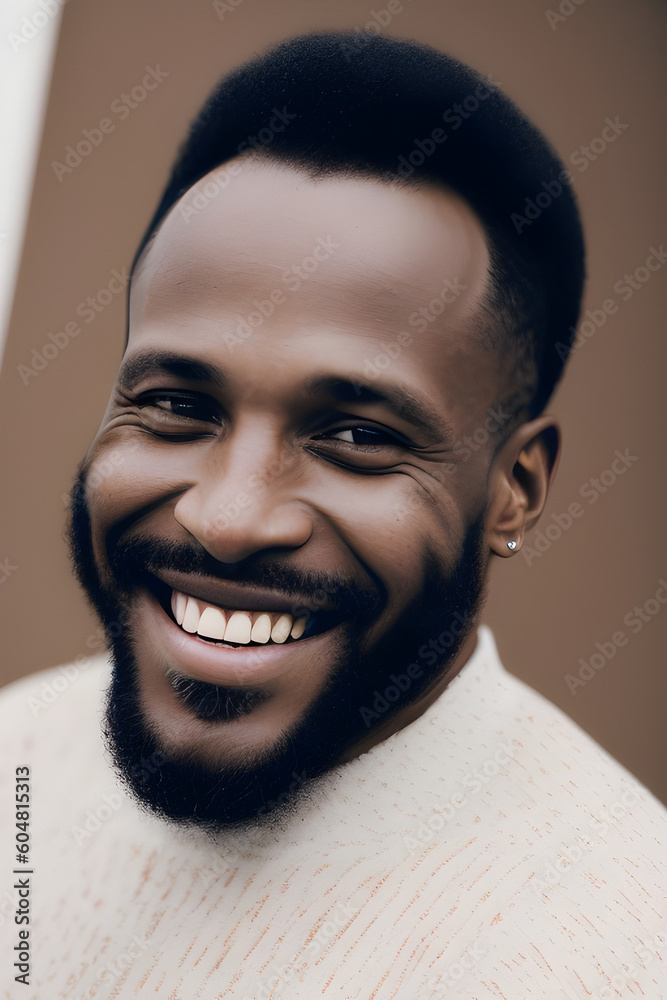 ai-generated, illustration  fictional handsome black man wiith a beautiful smile