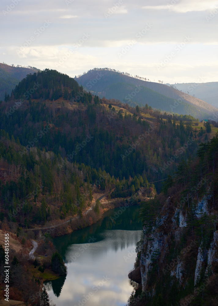 Scenic view of a lake in mountains. Zaovine lake, Serbia. Scenic view of a lake in mountains. Zaovine lake, Serbia.