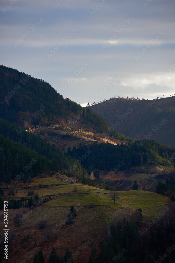 Beautiful landscape of a countryside in mountains of Zaovine, Serbia