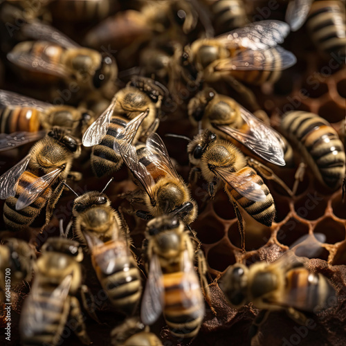 Buzzing Honey Makers: Busy Bee Colony Collecting Nectar in a Hive Created Using Generative Ai