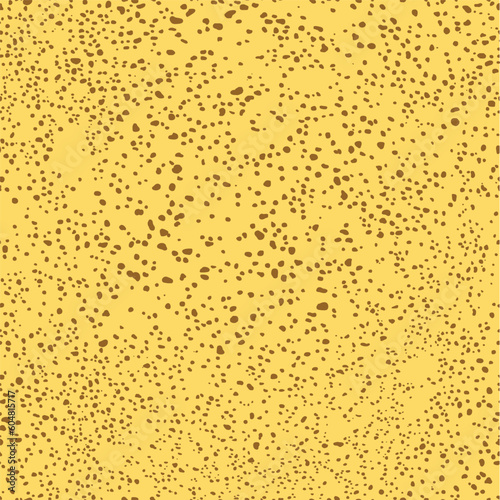 Banana peel, seamless texture. Brown spots on a yellow background, ripe banana skin. Organic background. Small dots, ink splatter. Vector