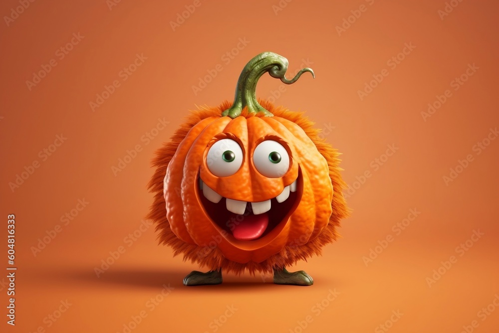 Mischievous pumpkin cartoon character. AI