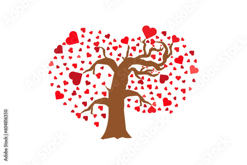 Illustration of Love Tree with Heart Leaves