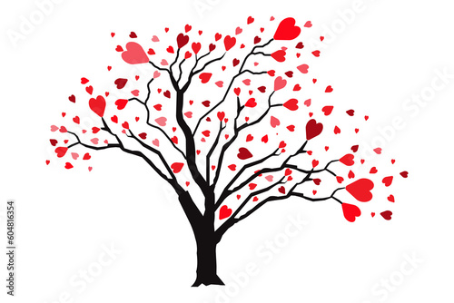Illustration of Love Tree with Heart Leaves