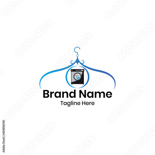   laundry washing machine with hanger water logo, Washing machine icon, symbol logo design  