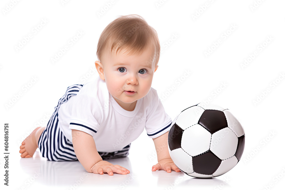 toddler crawl beside a soccer ball