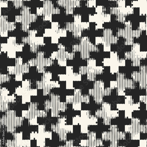 Monochrome Moiré Effect Textured Juji Tsunagi Pattern