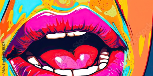 AI Generated. AI Generative. Retro vintage open mouth girl with tongue. Sensual passion vibe. Graphic Art