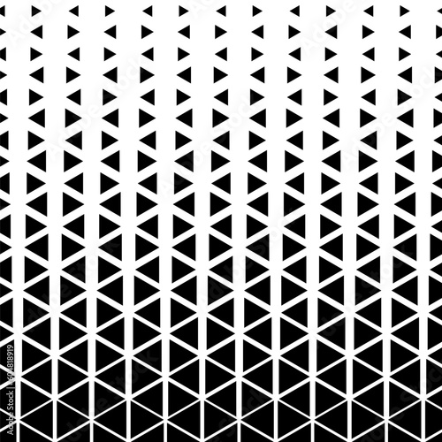 Seamless White to Black Color Transition Triangle Halftone Gradient Pattern. Abstract Geometric Background Design.