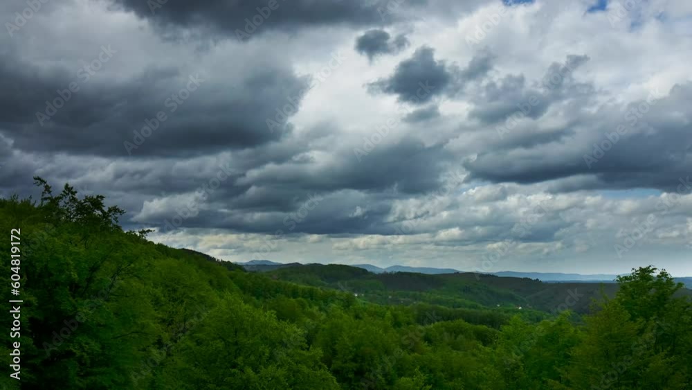Nature picturesque landscape cumulus clouds rolling over mountains and hills time-lapse Nature picturesque landscape cumulus clouds rolling over mountains and hills time-lapse