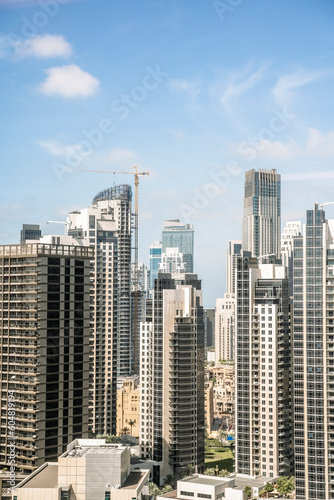Cityscape with skyscrapers of the business center and the financial district. Economy, construction, business, urban concept.
