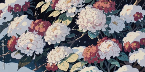 Beautiful flowers on a black background. Created with Generative AI technology.