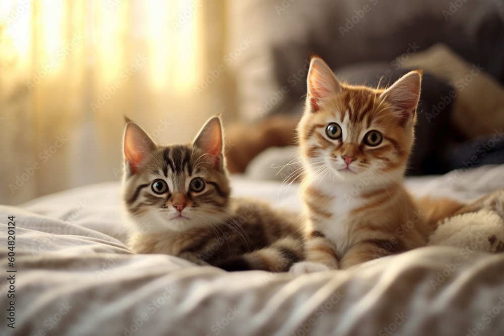 Kittens on the bed. AI generated