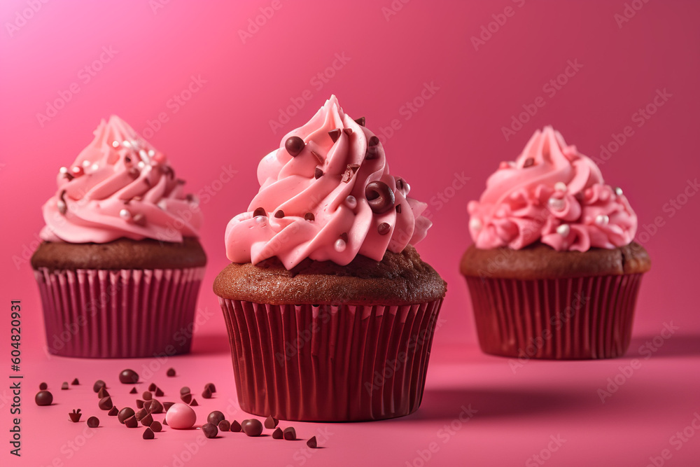 Pink Background cupcakes Generative AI