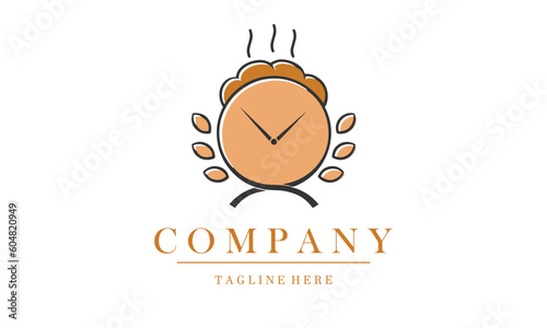 bakery store company logo vector icon. Design logo cake and bread with clock shape suitable for bakery, cake, food store, cafe company logo