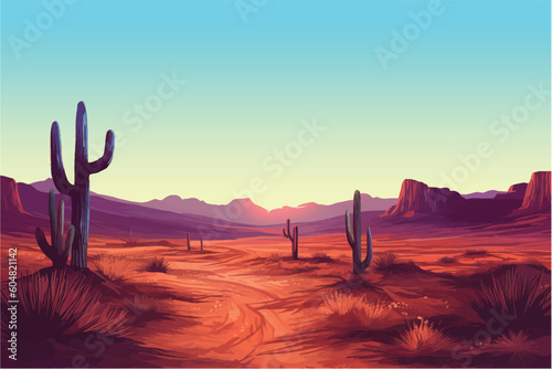 hand drawn painting of sunset in the desert