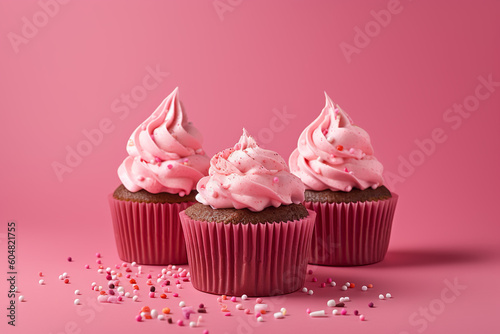 Pink Background cupcakes Generative AI