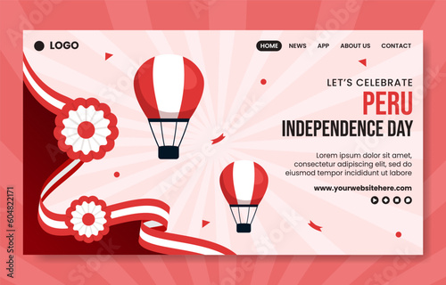 Peru Independence Day Social Media Landing Page Illustration Flat Cartoon Hand Drawn Template