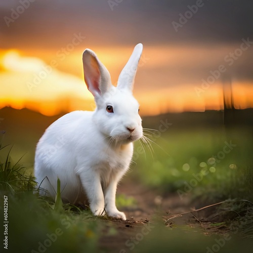 white rabbit on the grass created with generative AI © Zakaria