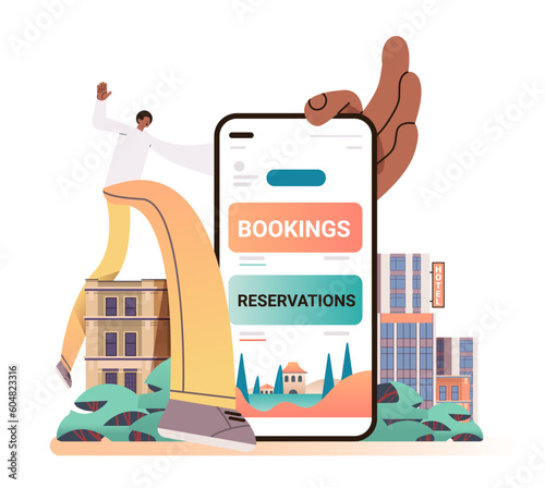 man choosing hotel online checking room reservation availability on website guy using travel application or booking service