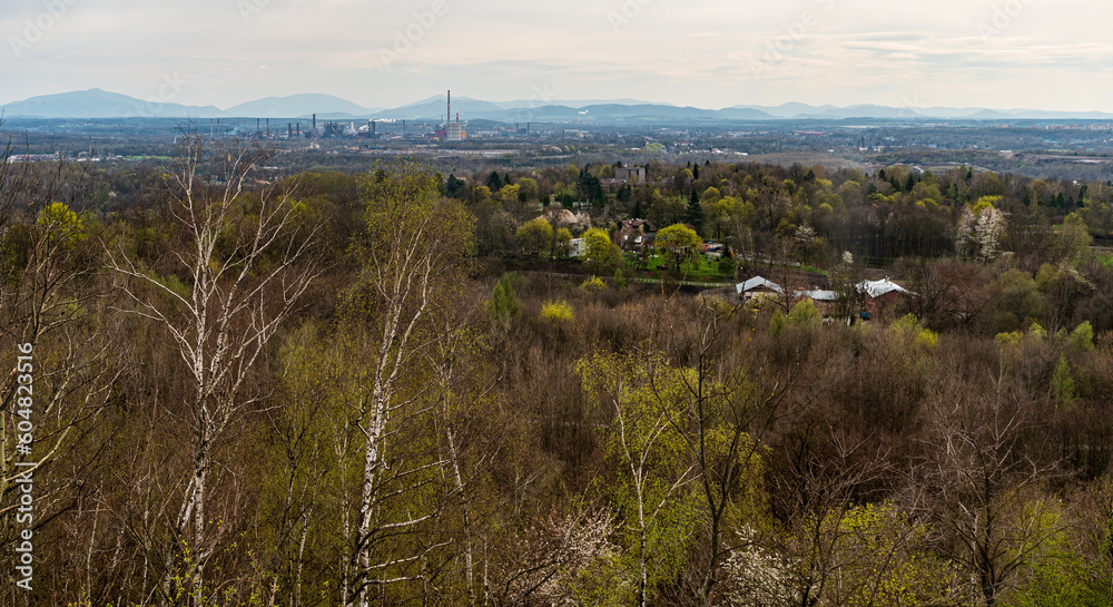 Obraz premium Moravskoslezske Beskydy mountains from Halda Ema hill in Ostrava city in Czech republic