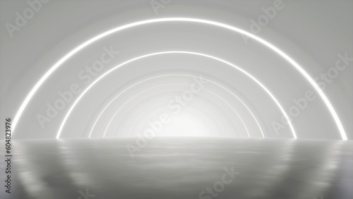 abstract white futuristic round arch tunnel architecture, 3d rendering.