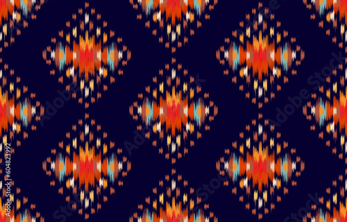 Ethnic abstract ikat art. Seamless pattern in tribal, folk embroidery, and Mexican style. Aztec geometric art ornament print. Design for carpet, wallpaper, clothing, wrapping, fabric, cover, textile.