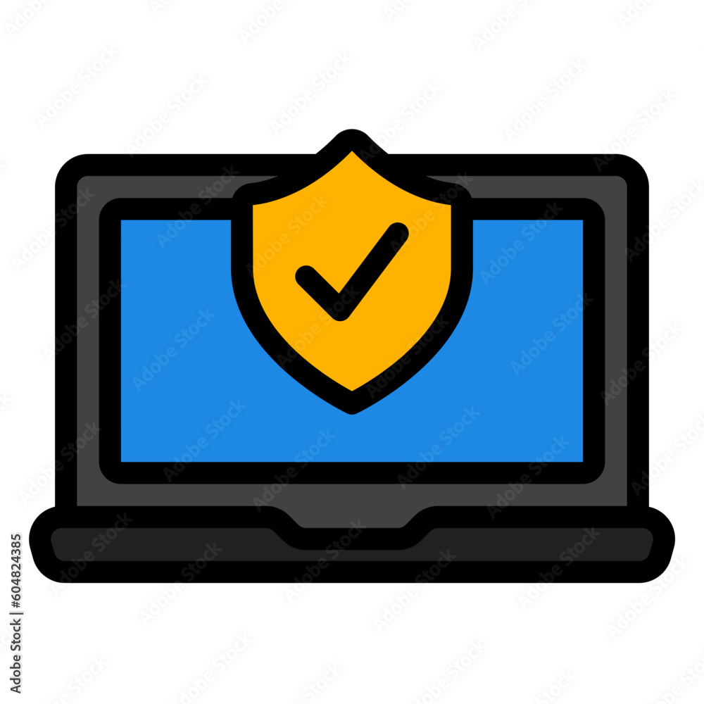 Laptop security icon in filled line style, use for website mobile app presentation Laptop security icon in filled line style, use for website mobile app presentation