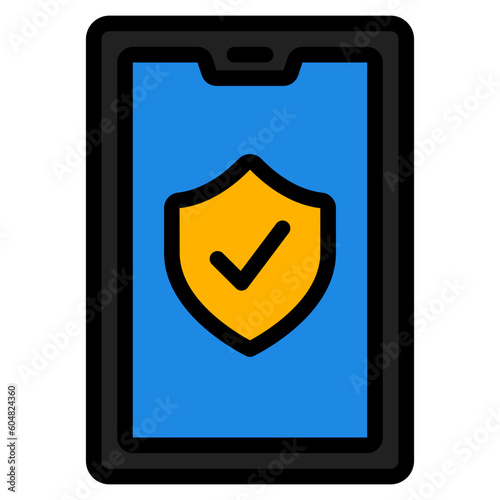 Tablet security icon in filled line style, use for website mobile app presentation