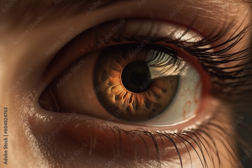 A close up of a person's eye with long eyelashes. Generative AI.