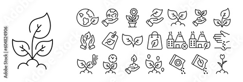 Set of plant icons. Illustrations depicting various types of plants  including flowers  trees  leaves  and botanical elements  beauty. Natural concept.