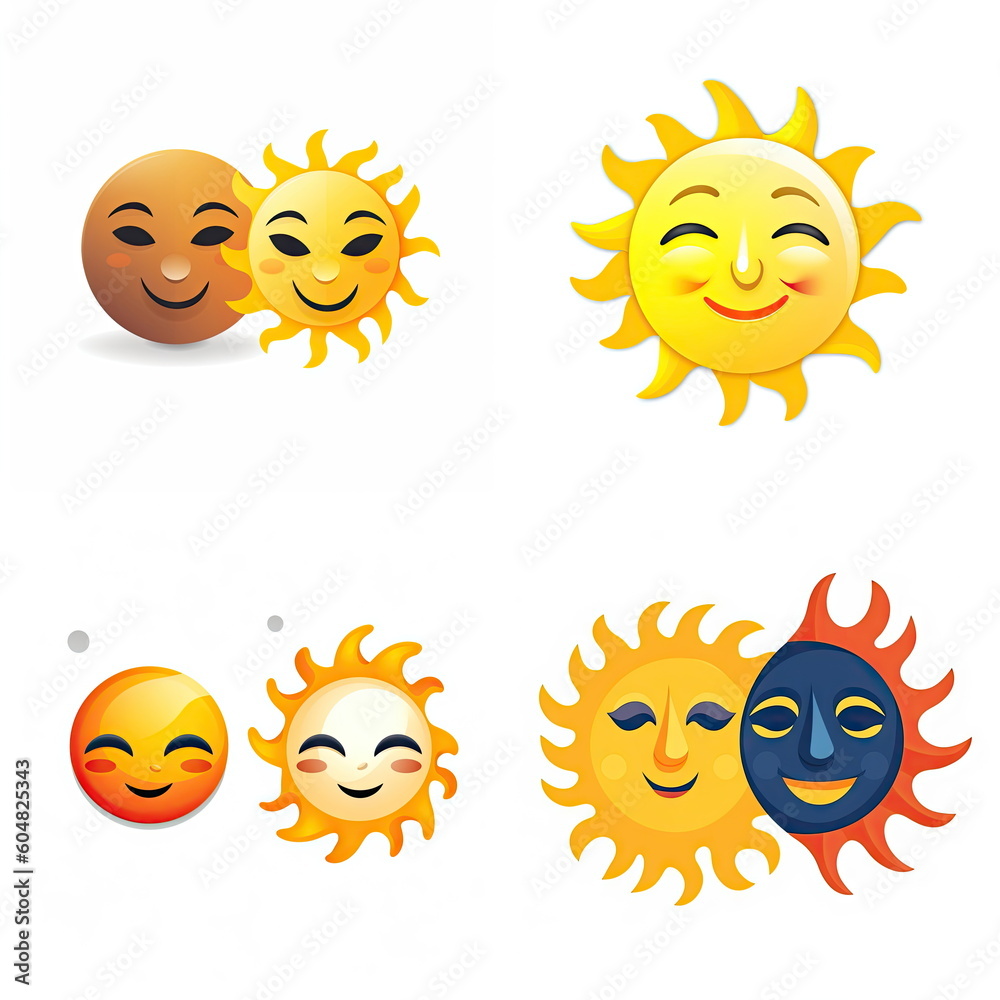 Sun and moon emoji set, white background