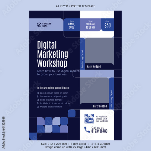 Digital marketing online workshop flyer vector design template