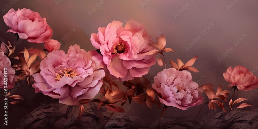 AI Generated. AI Generative.  Beautiful pink flowers oil draw paint on canvas. Romantic love vibe. Graphic Art