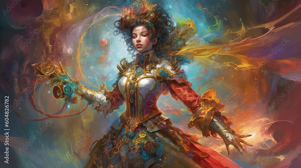 Steampunk Amazing Woman Portrait Digital Generated Artwork Bright Colorful Illustration Steampunk Amazing Woman Portrait Digital Generated Artwork Bright Colorful Illustration
