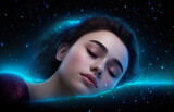 A woman with her eyes closed and her eyes closed. Generative AI. REM, Rapid Eye Movement or deep sleeping phase of sleep cycle.