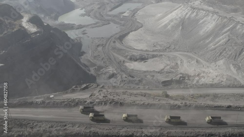 Drone view of open-cast coal mines at Gevra in Chhattisgarh, India. photo