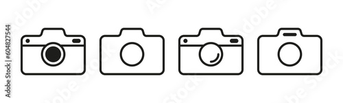 Set of camera icons. A versatile collection of icons representing cameras, offering visual representations of different camera types, such as DSLR, mirrorless, compact, and film cameras.
