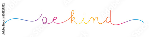 BE KIND vector monoline calligraphy banner with colorful gradient