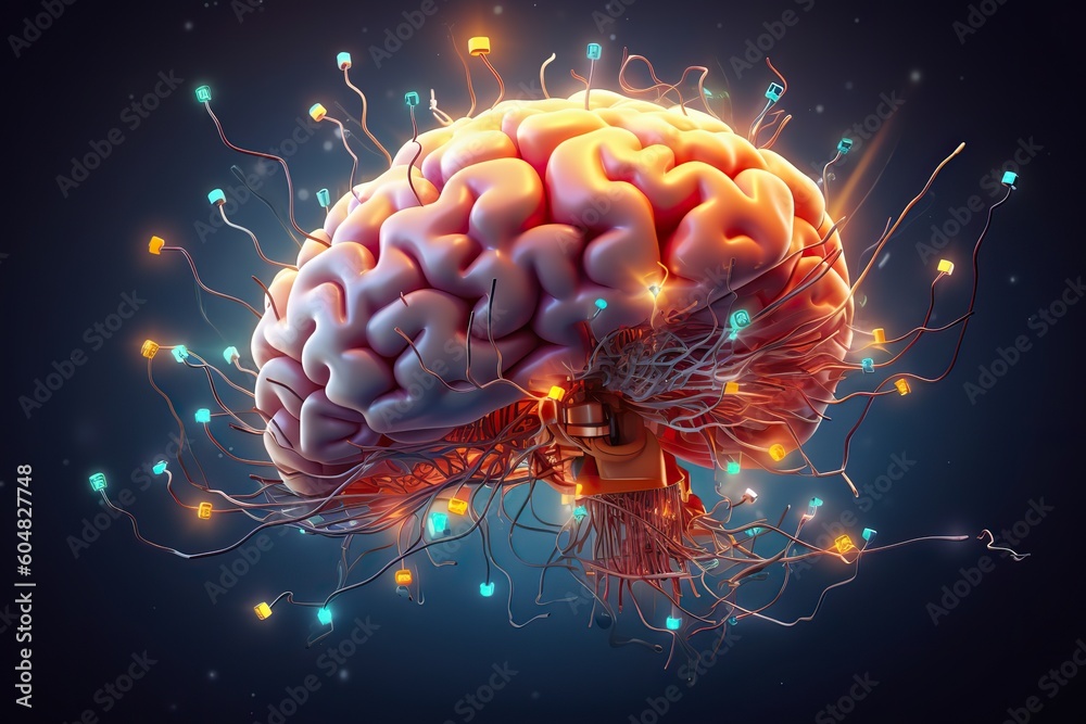 Fototapeta premium AI Generated. AI Generative. AI intelligence artificial brain head mind syntwave style future edication program. Graphic Art Illustration