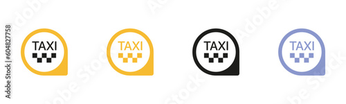 Set of taxi icons. A versatile collection of icons representing taxis and taxi-related concepts. These icons can be used to symbolize transportation, ride-hailing services, taxi companies.