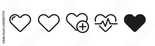 Set of heart icons. A collection of icons depicting hearts, universally recognized as symbols of love, affection, and emotions. These icons can be used to represent love, romance, relationships.