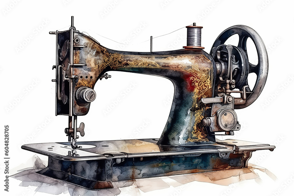 Watercolor vintage sewing machine Generative AI